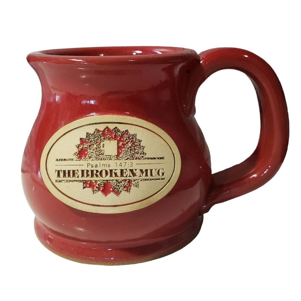 Sunset Hill Stoneware The Broken Mug Red Psalms 147:3 Bible Verse Cup RARE